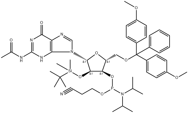 2'-O-[(terţ-butil)dimetilsilil]-N-acetilguanozin-3'-(2-cianoetil-N,N-diizopropil)fosforamidit