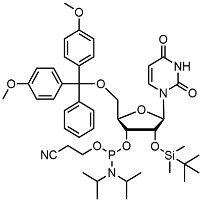 5'-O-(4,4-dimetoxitritil)-2'-O-[(terţ-butil)dimetilsilil]uridin-3'-(2-cianoetil-N,N-diizopropil)fosforamidit