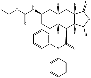 ((1R,3aR,4aR,6R,8aR,9S,9aS)-9-(difenilcarbamoil)-1-metil-3-oxododecahidronafto[2,3-c]furan-6-il)carbamat de etil