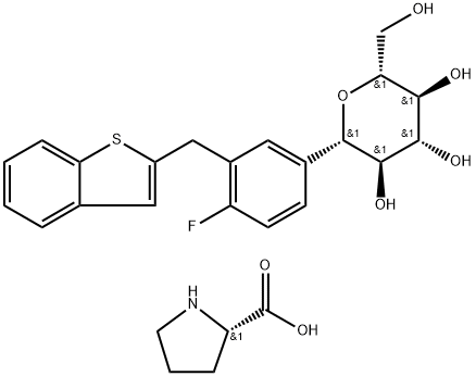 L-Proline compd. cu (1S)-1,5-anhidro-1-C-[3-(benzo[b]tien-2-ilmetil)-4-fluorfenil]-D-glucitol (1:1)